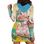 Personalised Pink Galah Australia Day Hoodie Dress Aussie Sydney Opera House Watercolor Stylized - Aussie Hoodie