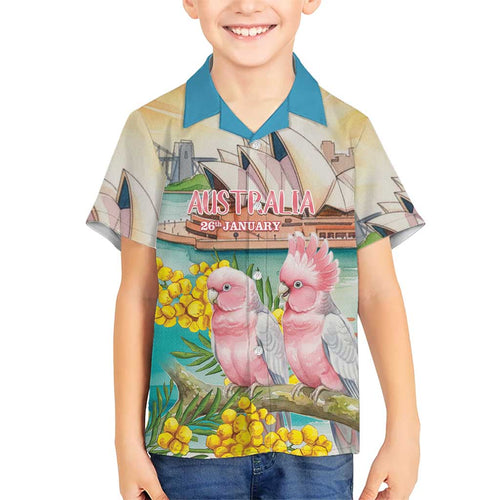 Personalised Pink Galah Australia Day Kid Hawaiian Shirt Aussie Sydney Opera House Watercolor Stylized - Aussie Hoodie