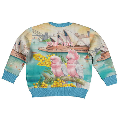 Personalised Pink Galah Australia Day Kid Ugly Christmas Sweater Aussie Sydney Opera House Watercolor Stylized - Aussie Hoodie