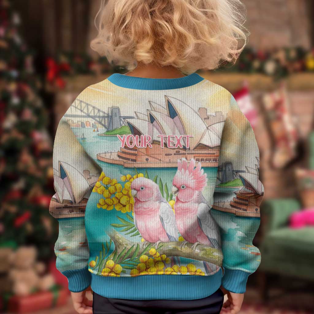 Personalised Pink Galah Australia Day Kid Ugly Christmas Sweater Aussie Sydney Opera House Watercolor Stylized - Aussie Hoodie