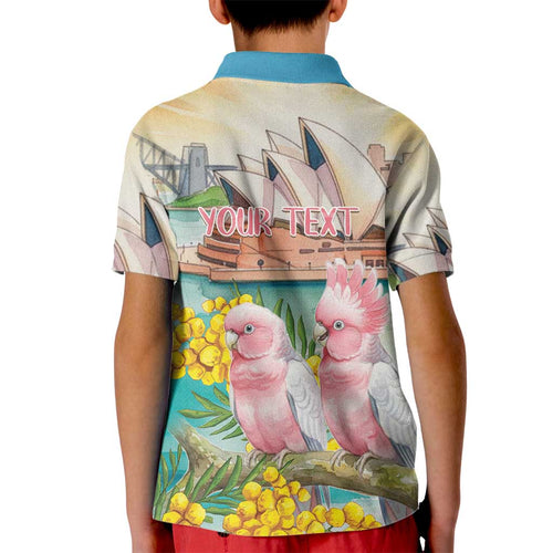 Personalised Pink Galah Australia Day Kid Polo Shirt Aussie Sydney Opera House Watercolor Stylized - Aussie Hoodie