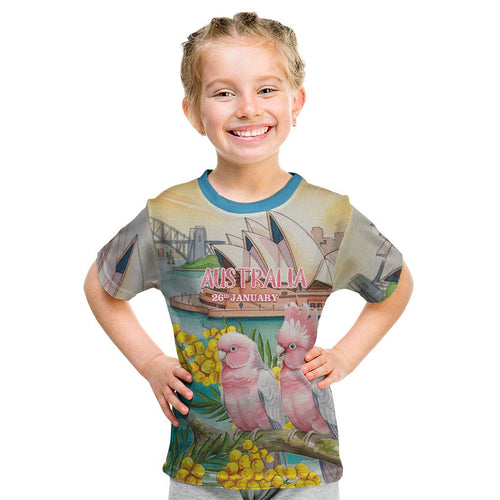 Personalised Pink Galah Australia Day Kid T Shirt Aussie Sydney Opera House Watercolor Stylized - Aussie Hoodie