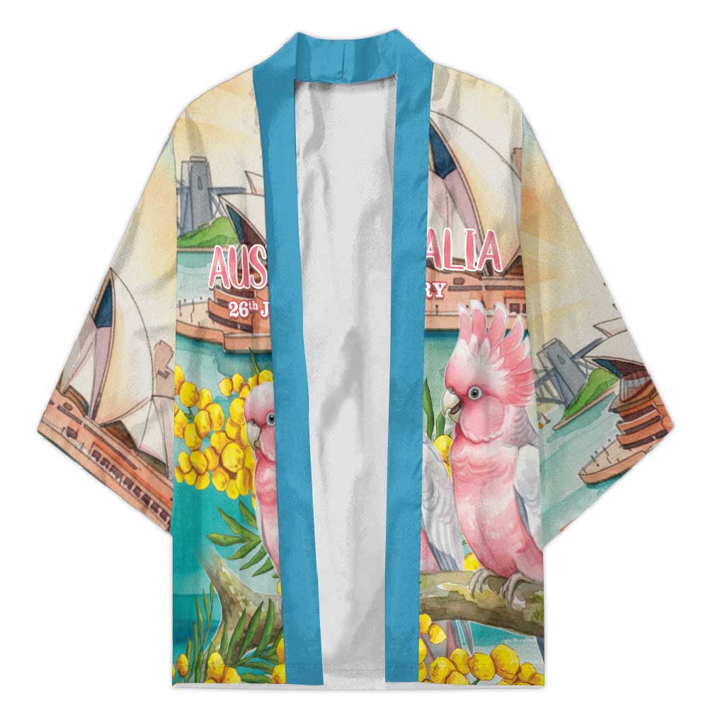Personalised Pink Galah Australia Day Kimono Aussie Sydney Opera House Watercolor Stylized - Aussie Hoodie