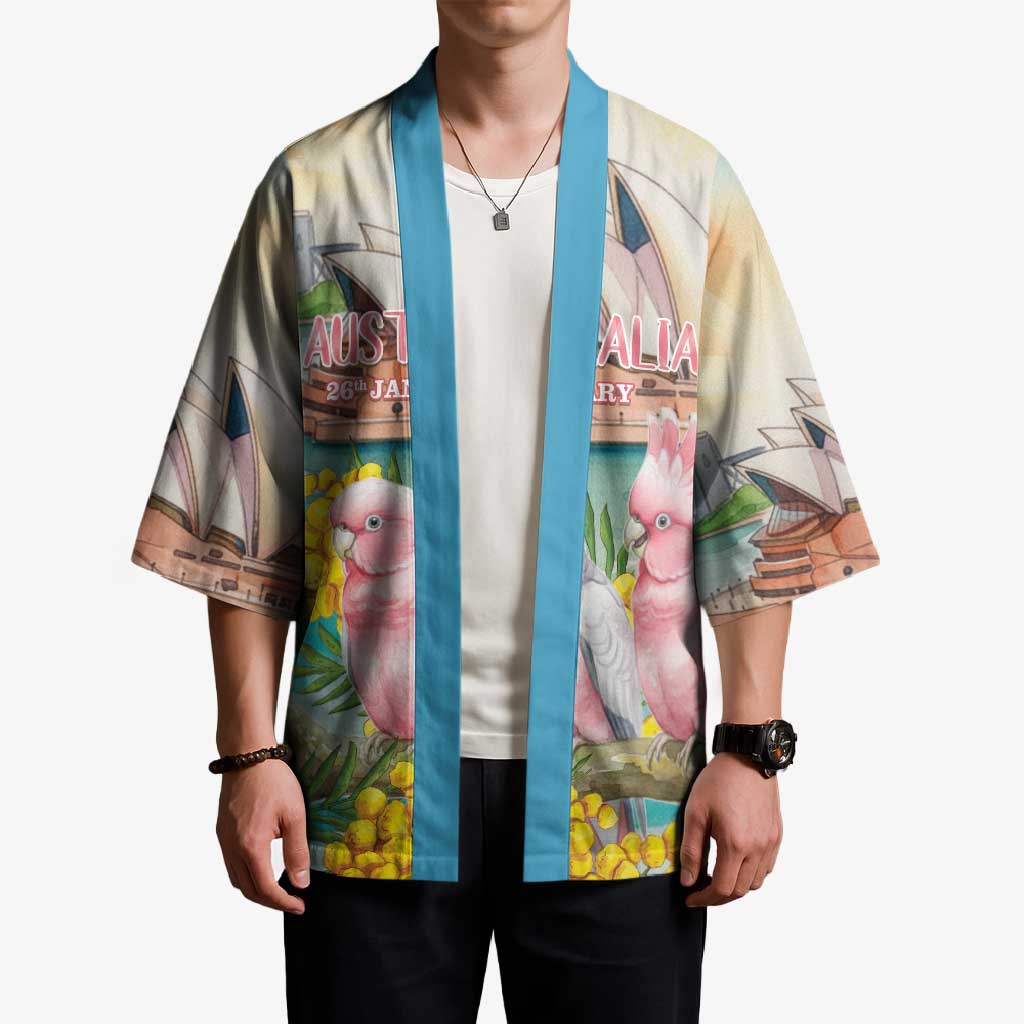 Personalised Pink Galah Australia Day Kimono Aussie Sydney Opera House Watercolor Stylized - Aussie Hoodie