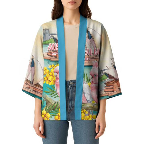Personalised Pink Galah Australia Day Kimono Aussie Sydney Opera House Watercolor Stylized - Aussie Hoodie