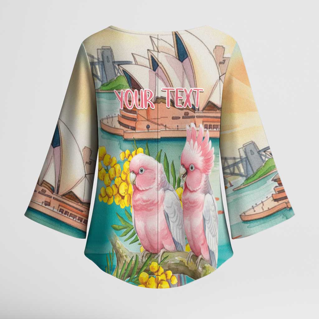 Personalised Pink Galah Australia Day Kimono Sleeve Blouse Aussie Sydney Opera House Watercolor Stylized - Aussie Hoodie