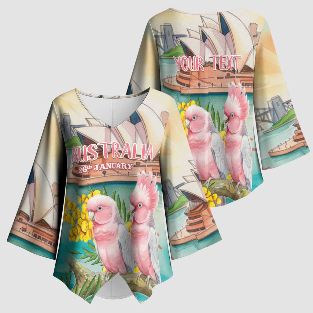 Personalised Pink Galah Australia Day Kimono Sleeve Blouse Aussie Sydney Opera House Watercolor Stylized - Aussie Hoodie