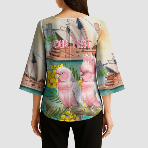 Personalised Pink Galah Australia Day Kimono Sleeve Blouse Aussie Sydney Opera House Watercolor Stylized - Aussie Hoodie