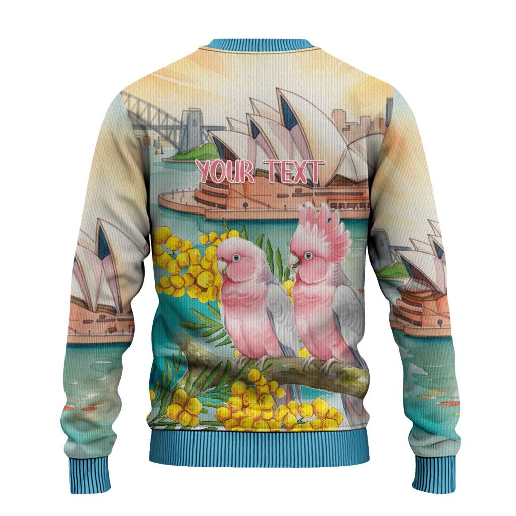 Personalised Pink Galah Australia Day Ugly Christmas Sweater Aussie Sydney Opera House Watercolor Stylized - Aussie Hoodie