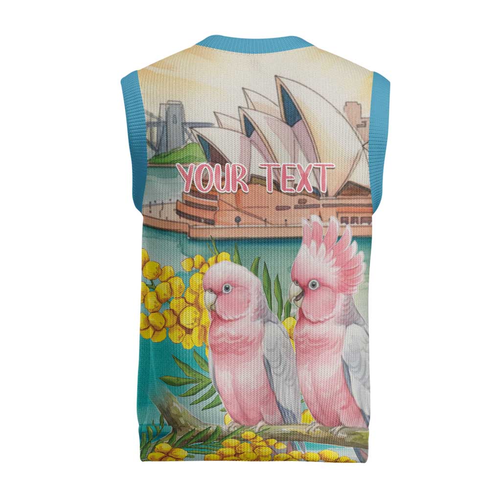 Personalised Pink Galah Australia Day Christmas Knitted V-Neck Vest Aussie Sydney Opera House Watercolor Stylized - Aussie Hoodie