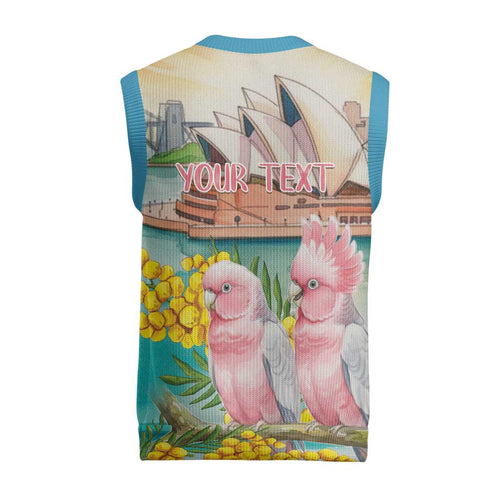Personalised Pink Galah Australia Day Christmas Knitted V-Neck Vest Aussie Sydney Opera House Watercolor Stylized - Aussie Hoodie