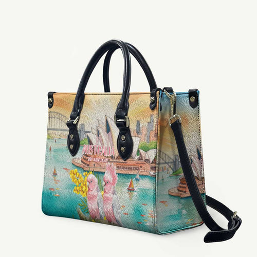 Pink Galah Australia Day Leather Bag Aussie Sydney Opera House Watercolor Stylized - Aussie Hoodie
