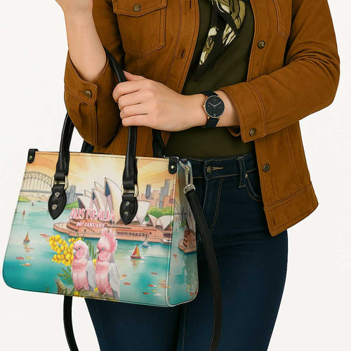 Pink Galah Australia Day Leather Bag Aussie Sydney Opera House Watercolor Stylized - Aussie Hoodie