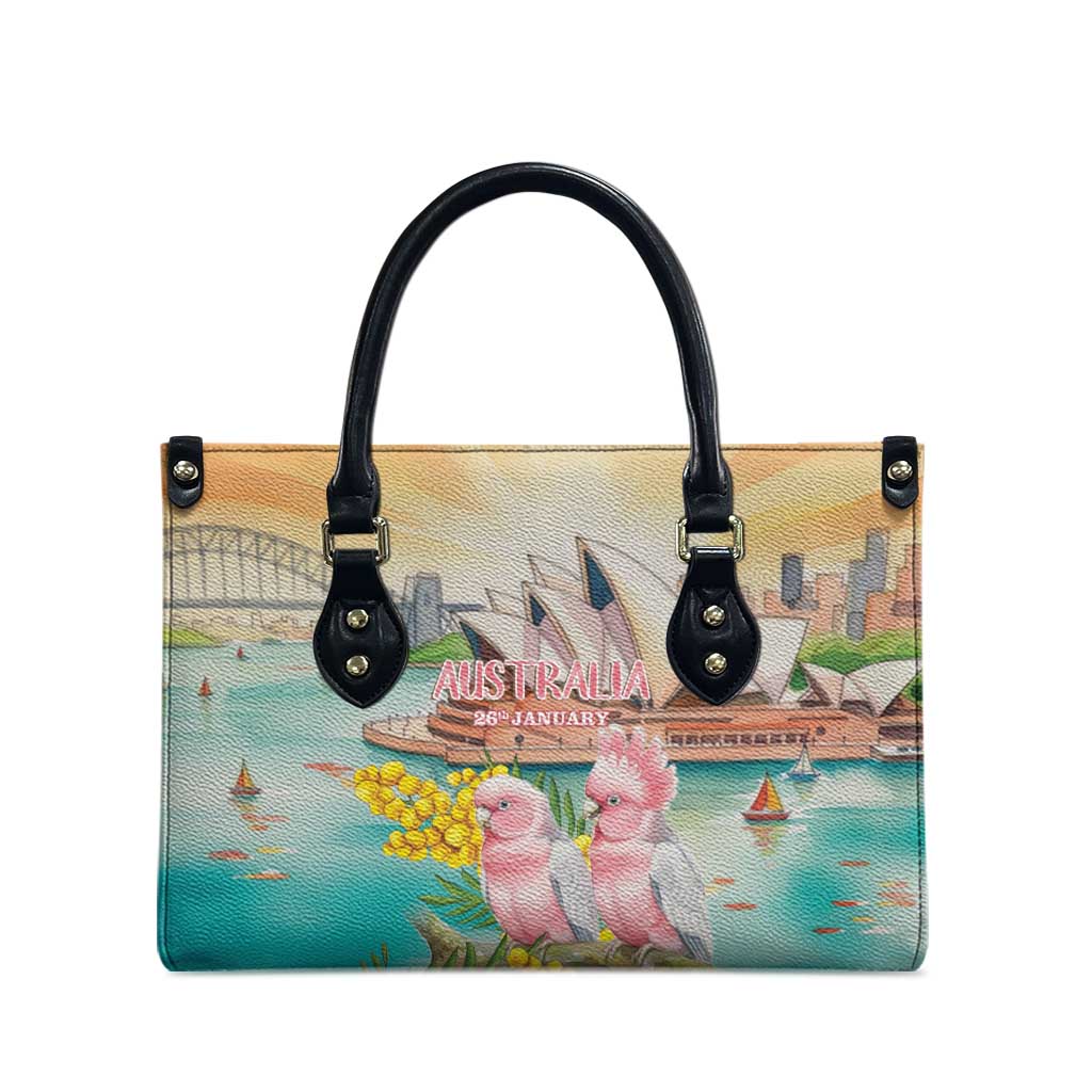 Pink Galah Australia Day Leather Bag Aussie Sydney Opera House Watercolor Stylized - Aussie Hoodie