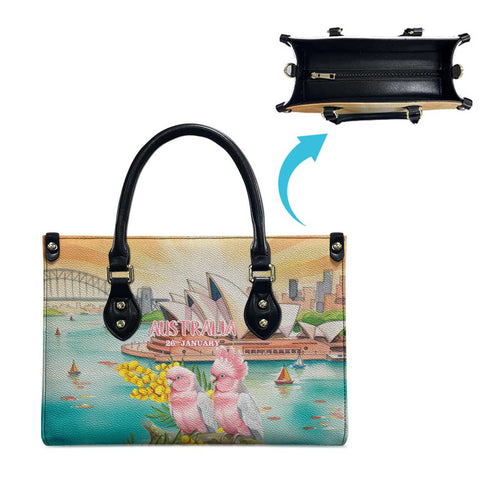 Pink Galah Australia Day Leather Bag Aussie Sydney Opera House Watercolor Stylized - Aussie Hoodie