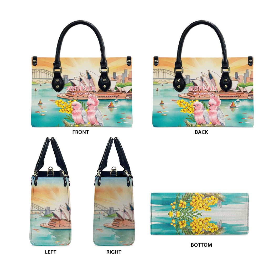 Pink Galah Australia Day Leather Bag Aussie Sydney Opera House Watercolor Stylized - Aussie Hoodie