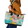 Pink Galah Australia Day Leather Tote Bag Aussie Sydney Opera House Watercolor Stylized - Aussie Hoodie