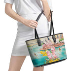Pink Galah Australia Day Leather Tote Bag Aussie Sydney Opera House Watercolor Stylized - Aussie Hoodie