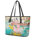 Pink Galah Australia Day Leather Tote Bag Aussie Sydney Opera House Watercolor Stylized - Aussie Hoodie