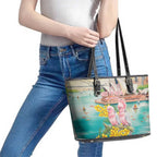 Pink Galah Australia Day Leather Tote Bag Aussie Sydney Opera House Watercolor Stylized - Aussie Hoodie