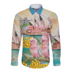 Personalised Pink Galah Australia Day Long Sleeve Button Shirt Aussie Sydney Opera House Watercolor Stylized - Aussie Hoodie