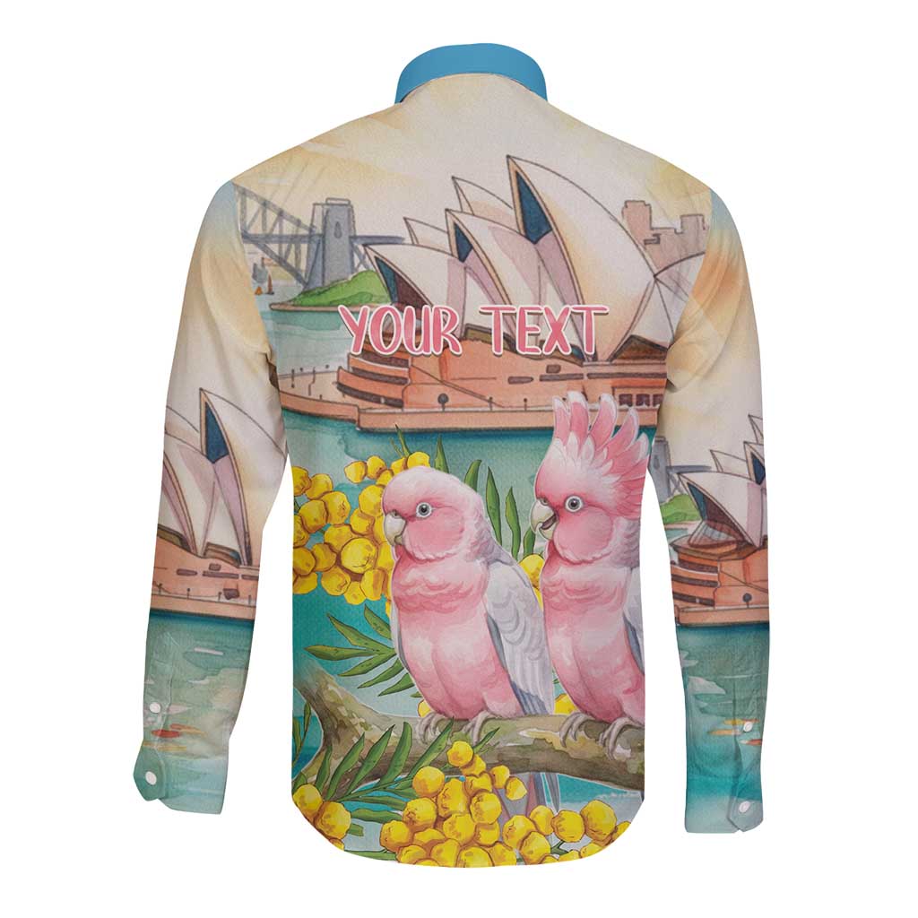 Personalised Pink Galah Australia Day Long Sleeve Button Shirt Aussie Sydney Opera House Watercolor Stylized - Aussie Hoodie