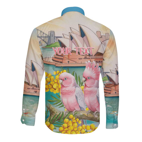 Personalised Pink Galah Australia Day Long Sleeve Button Shirt Aussie Sydney Opera House Watercolor Stylized - Aussie Hoodie