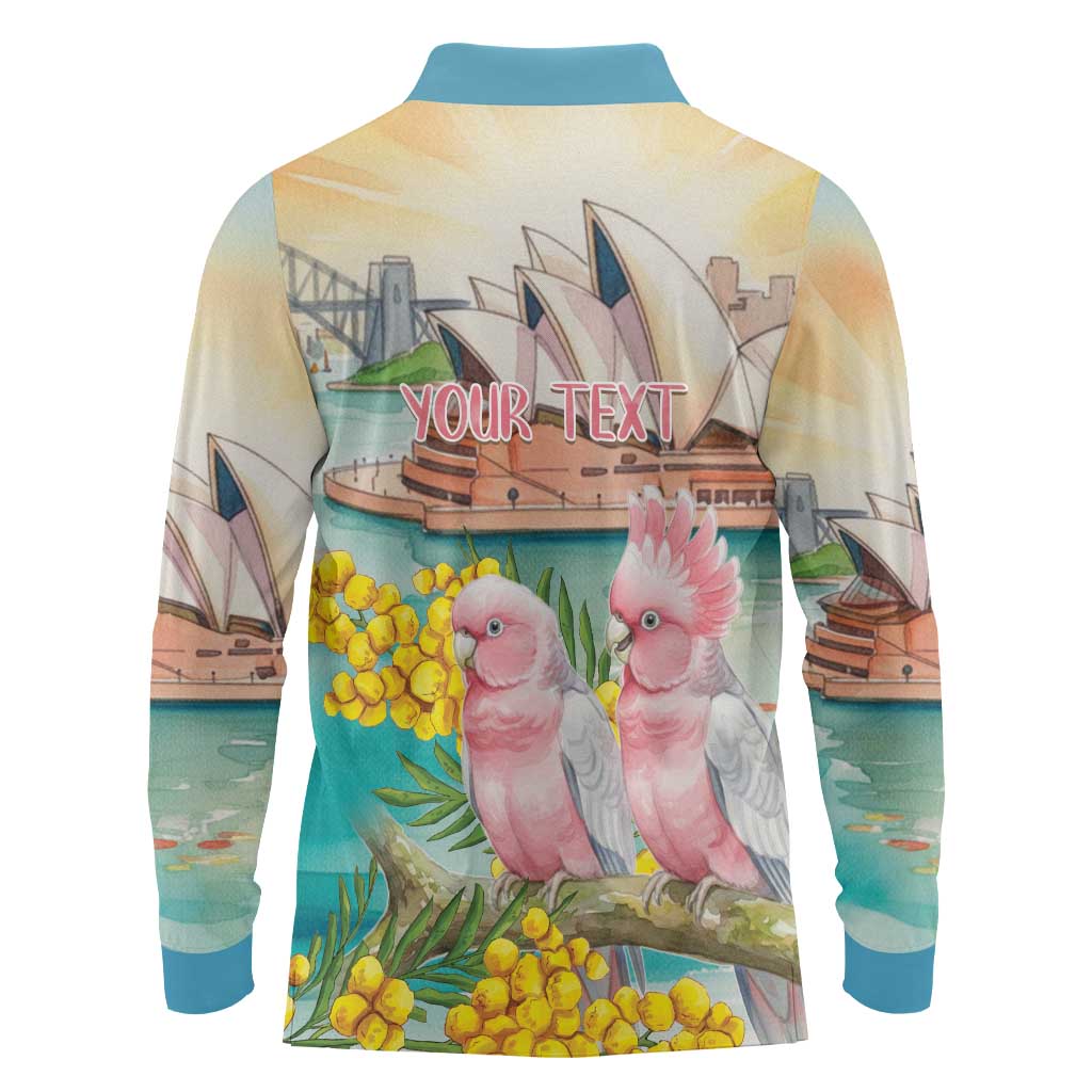 Personalised Pink Galah Australia Day Long Sleeve Polo Shirt Aussie Sydney Opera House Watercolor Stylized - Aussie Hoodie