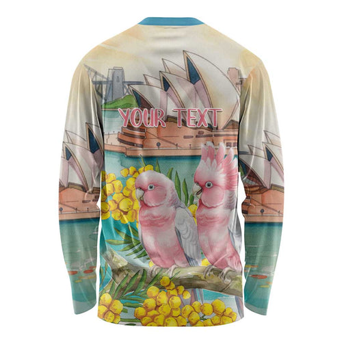 Personalised Pink Galah Australia Day Long Sleeve Shirt Aussie Sydney Opera House Watercolor Stylized - Aussie Hoodie