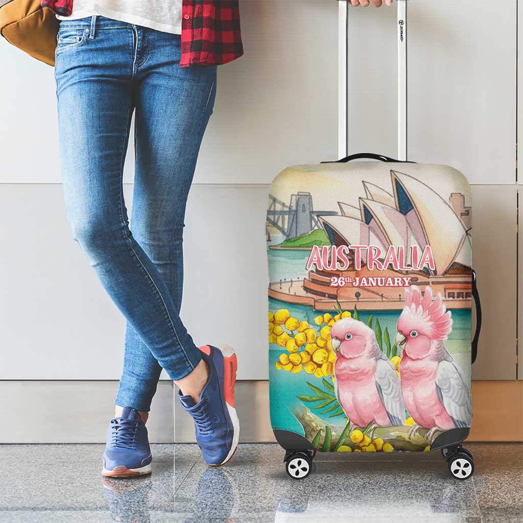 Pink Galah Australia Day Luggage Cover Aussie Sydney Opera House Watercolor Stylized - Aussie Hoodie