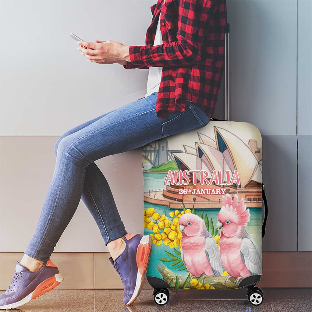 Pink Galah Australia Day Luggage Cover Aussie Sydney Opera House Watercolor Stylized - Aussie Hoodie
