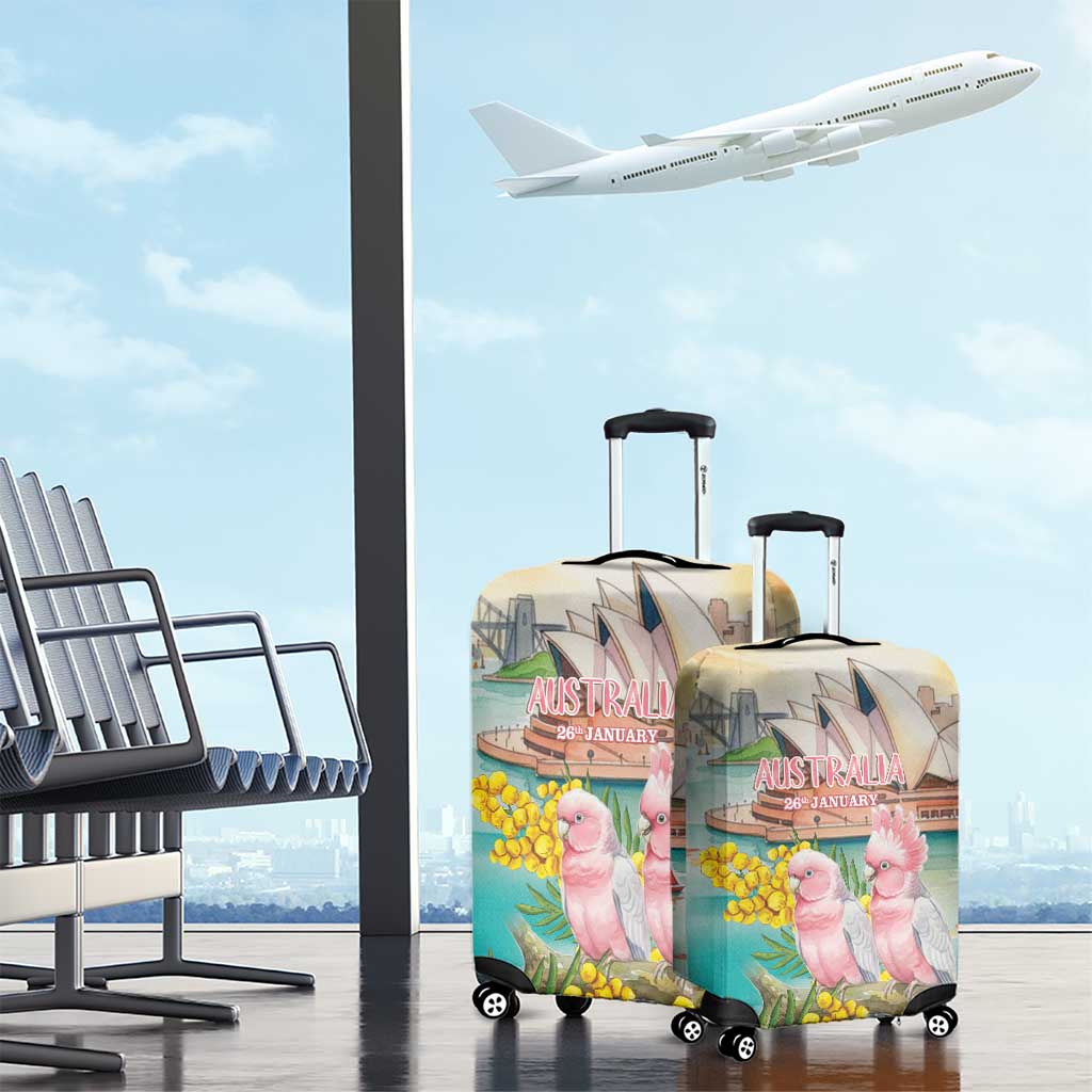 Pink Galah Australia Day Luggage Cover Aussie Sydney Opera House Watercolor Stylized - Aussie Hoodie