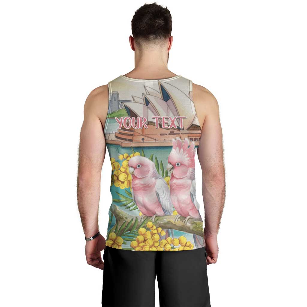 Personalised Pink Galah Australia Day Men Tank Top Aussie Sydney Opera House Watercolor Stylized - Aussie Hoodie