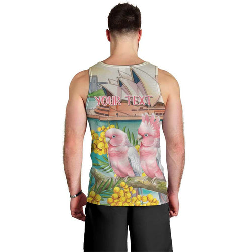 Personalised Pink Galah Australia Day Men Tank Top Aussie Sydney Opera House Watercolor Stylized - Aussie Hoodie
