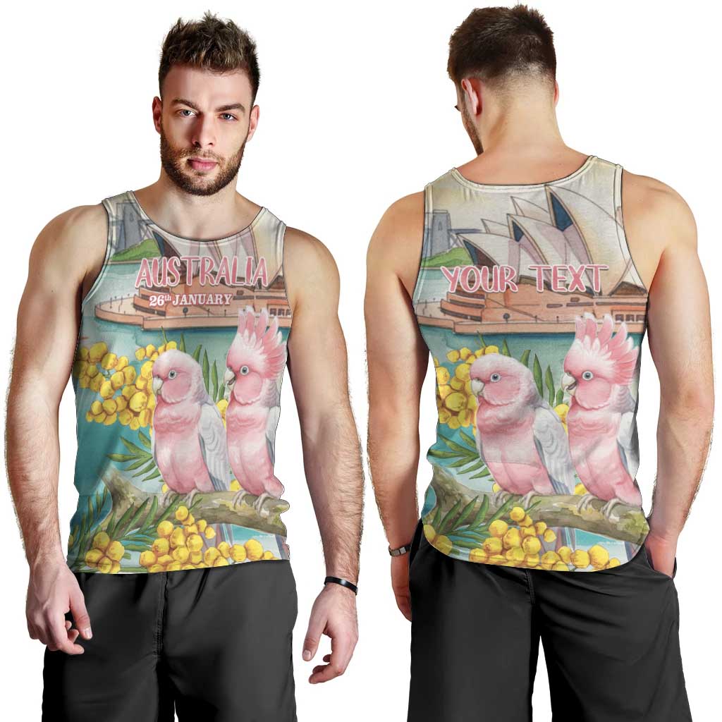 Personalised Pink Galah Australia Day Men Tank Top Aussie Sydney Opera House Watercolor Stylized - Aussie Hoodie