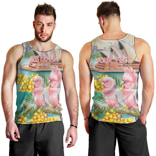 Personalised Pink Galah Australia Day Men Tank Top Aussie Sydney Opera House Watercolor Stylized - Aussie Hoodie
