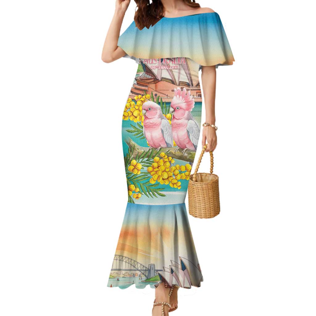 Personalised Pink Galah Australia Day Mermaid Dress Aussie Sydney Opera House Watercolor Stylized - Aussie Hoodie