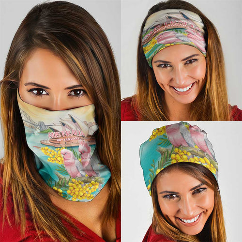 Pink Galah Australia Day Neck Gaiter Aussie Sydney Opera House Watercolor Stylized - Aussie Hoodie