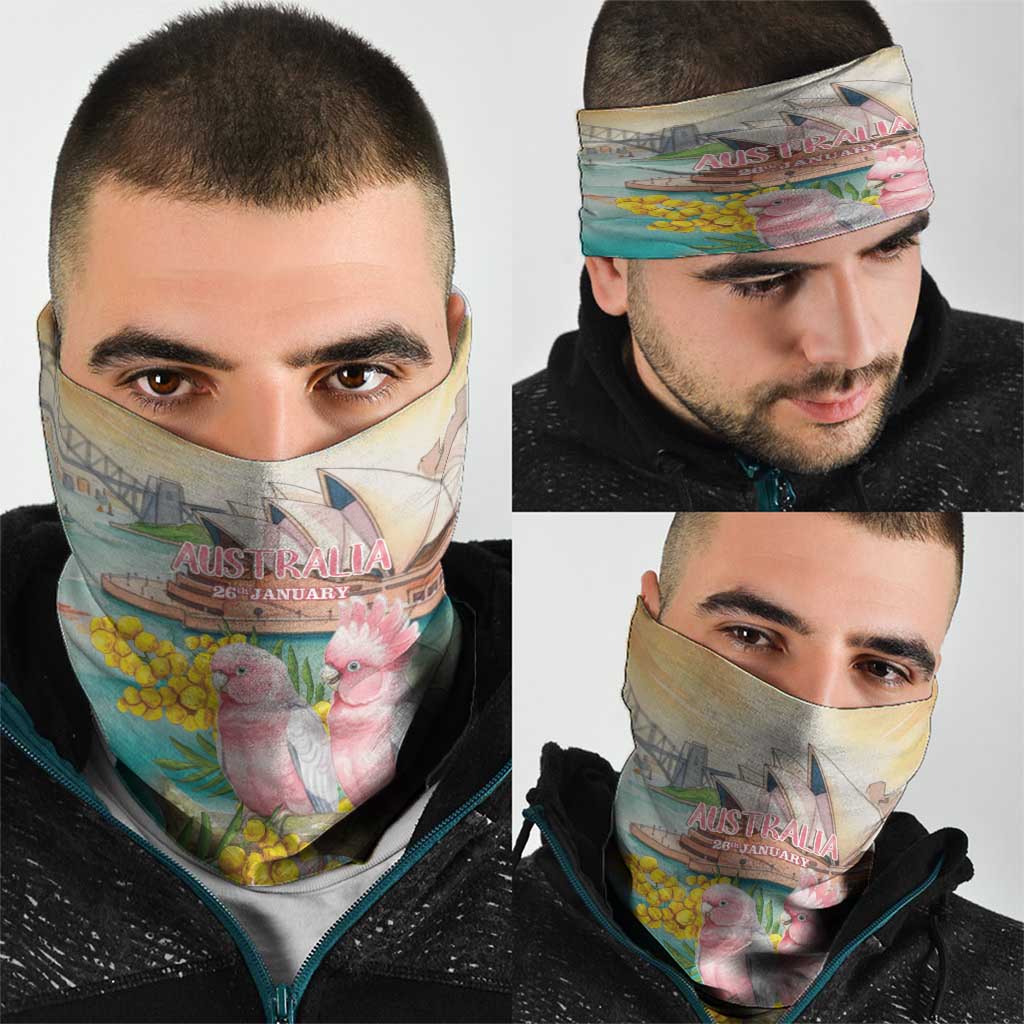 Pink Galah Australia Day Neck Gaiter Aussie Sydney Opera House Watercolor Stylized - Aussie Hoodie