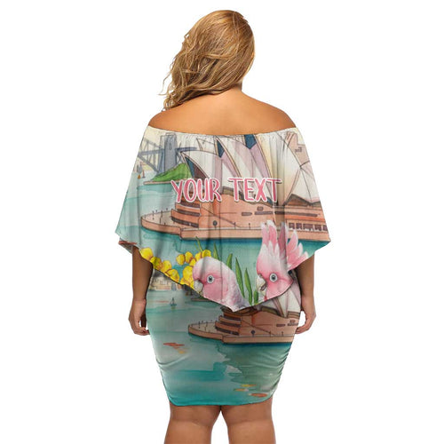 Personalised Pink Galah Australia Day Off Shoulder Short Dress Aussie Sydney Opera House Watercolor Stylized - Aussie Hoodie