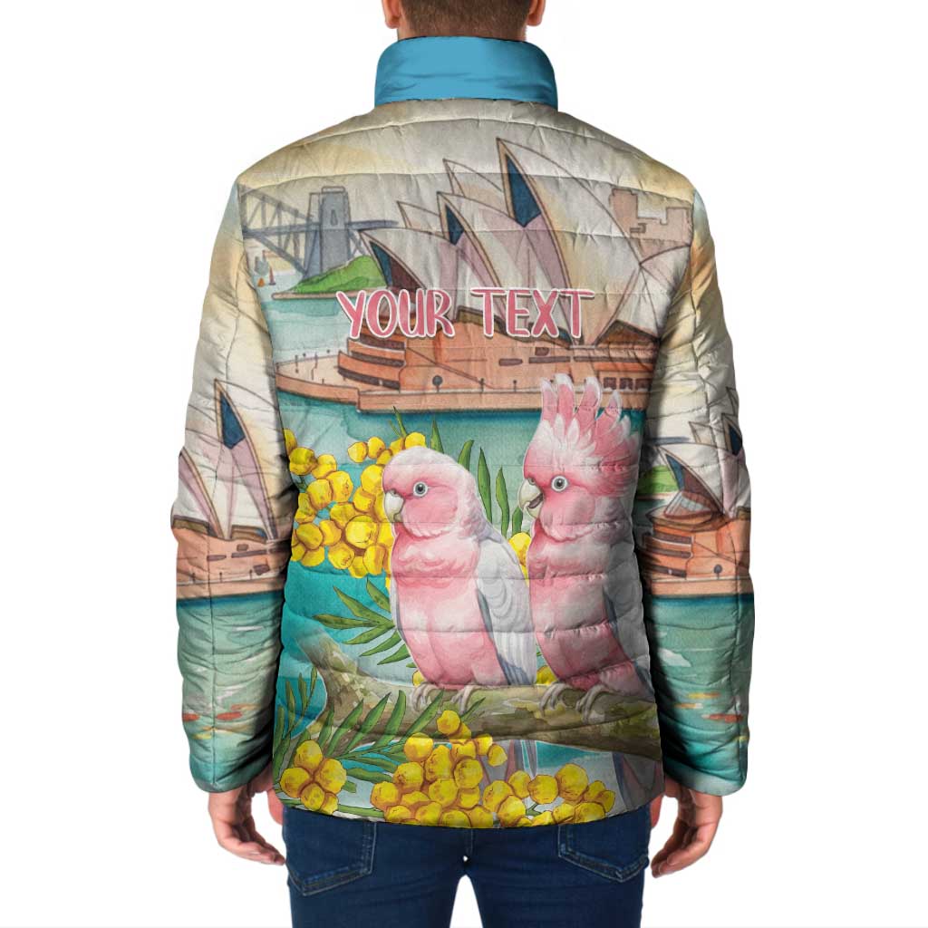 Personalised Pink Galah Australia Day Padded Jacket Aussie Sydney Opera House Watercolor Stylized - Aussie Hoodie