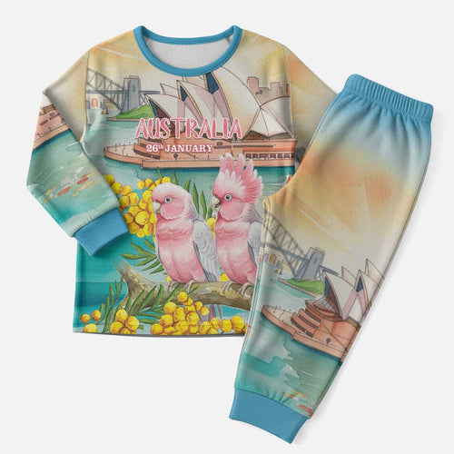 Personalised Pink Galah Australia Day Christmas Pajama Set Aussie Sydney Opera House Watercolor Stylized - Aussie Hoodie