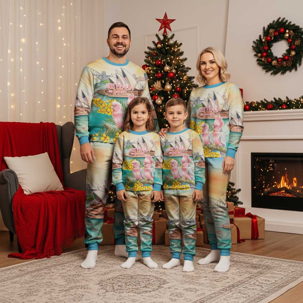 Personalised Pink Galah Australia Day Christmas Pajama Set Aussie Sydney Opera House Watercolor Stylized - Aussie Hoodie