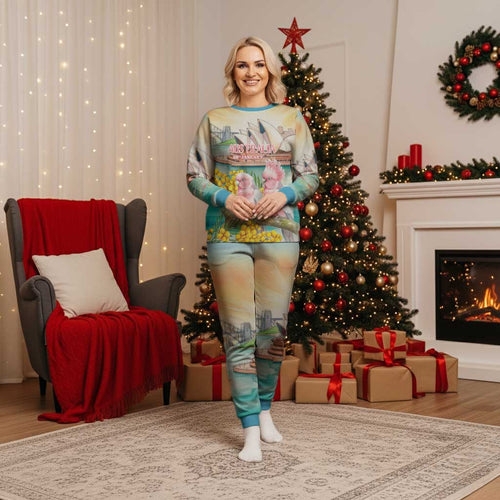 Personalised Pink Galah Australia Day Christmas Pajama Set Aussie Sydney Opera House Watercolor Stylized - Aussie Hoodie