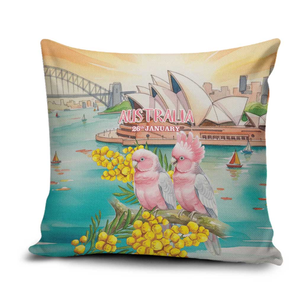 Pink Galah Australia Day Pillow Cover Aussie Sydney Opera House Watercolor Stylized - Aussie Hoodie