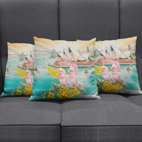Pink Galah Australia Day Pillow Cover Aussie Sydney Opera House Watercolor Stylized - Aussie Hoodie