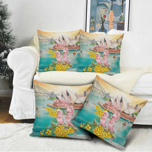 Pink Galah Australia Day Pillow Cover Aussie Sydney Opera House Watercolor Stylized - Aussie Hoodie