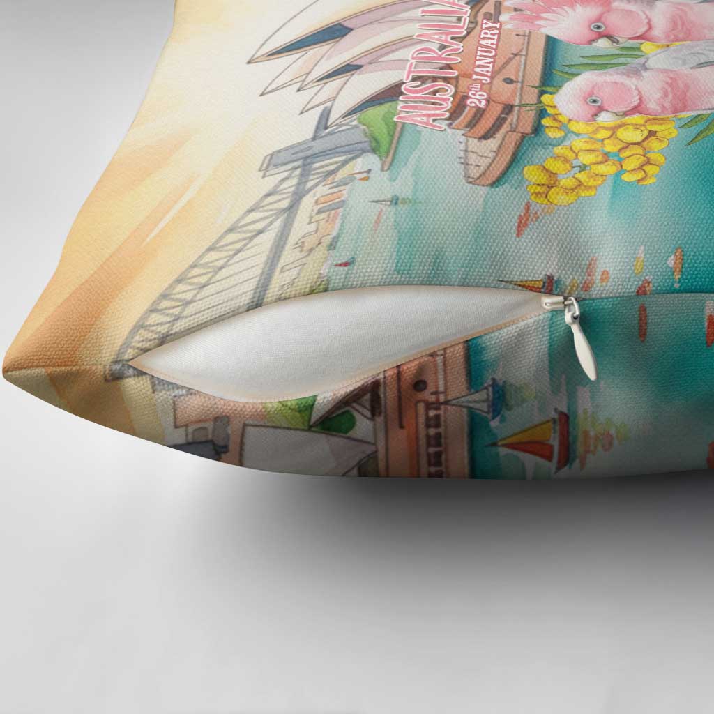 Pink Galah Australia Day Pillow Cover Aussie Sydney Opera House Watercolor Stylized - Aussie Hoodie