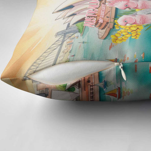 Pink Galah Australia Day Pillow Cover Aussie Sydney Opera House Watercolor Stylized - Aussie Hoodie