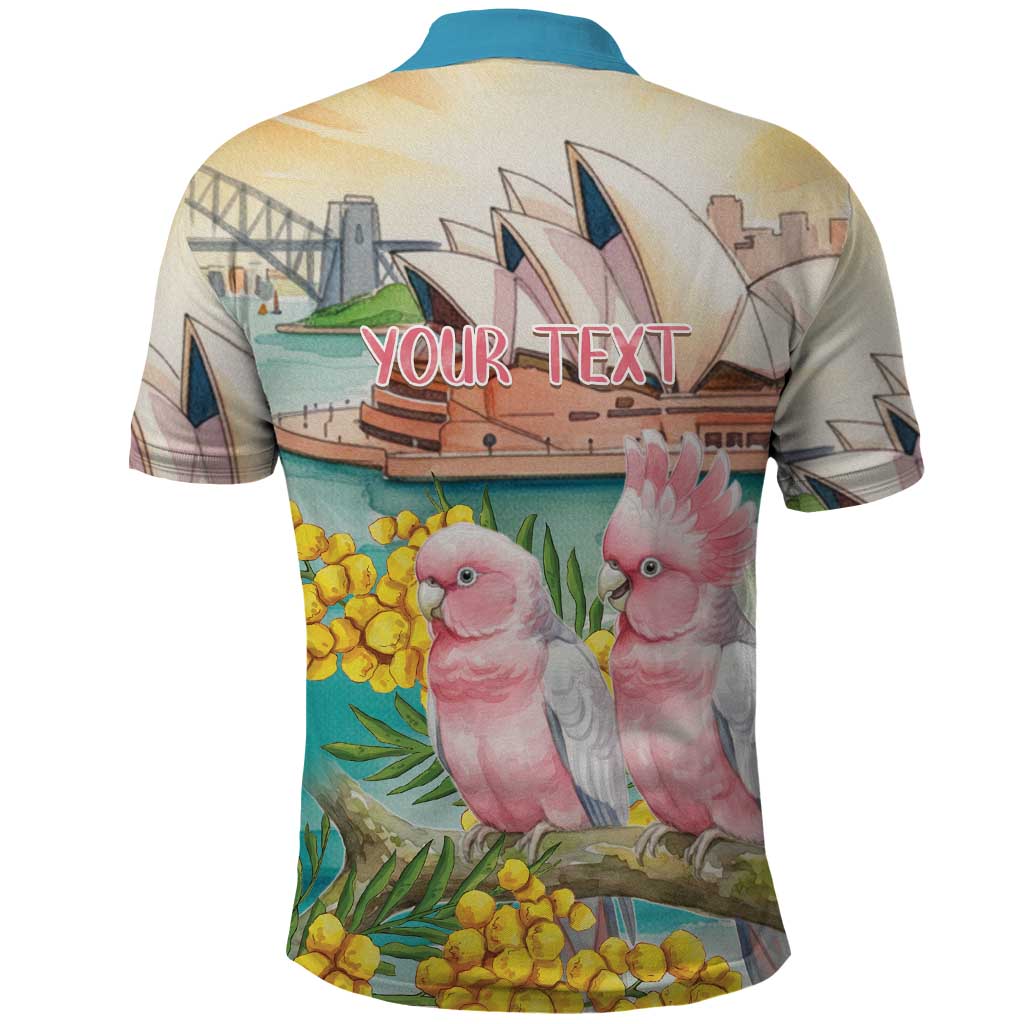 Personalised Pink Galah Australia Day Polo Shirt Aussie Sydney Opera House Watercolor Stylized - Aussie Hoodie